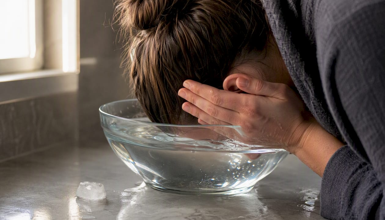 Das Gesicht ins eiskalte Wasser tauchen