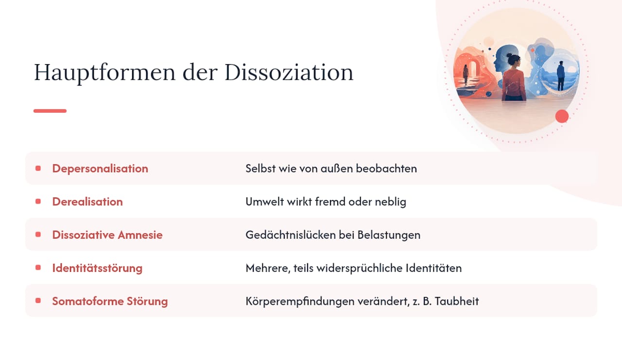 Übersichtsgrafik zu den fünf verschiedenen Formen der Dissoziation im direkten Vergleich