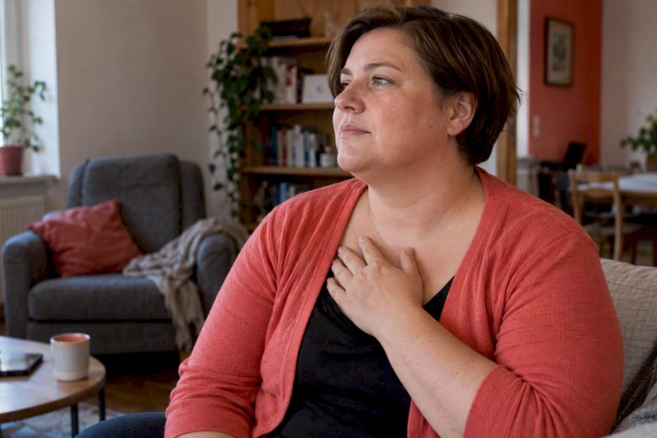 Eine Frau spürt eine körperliche Empfindung